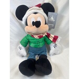 Disney Store 2021 Holiday Mickey Mouse Plush Green Puffer Jacket NWT 15 Inch